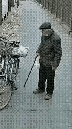 真是偷鸡不成蚀把米冬日的寒风裹着枯叶一位拄拐杖的老人正在路上蹒跚而