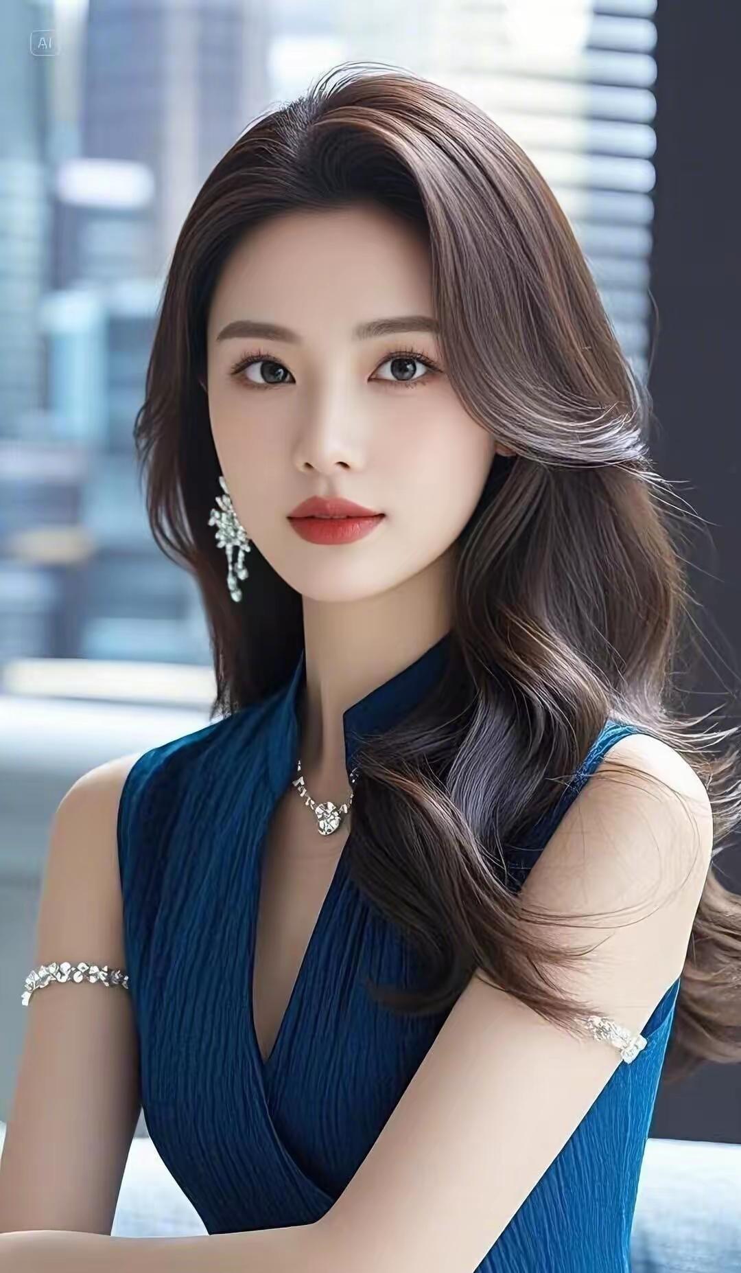 优雅蓝裙，闪耀珠宝，都市女性魅力