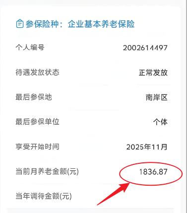 重庆按照60%缴费22年能到手多少养老金？下图为10月退休的重庆小姐姐，55岁