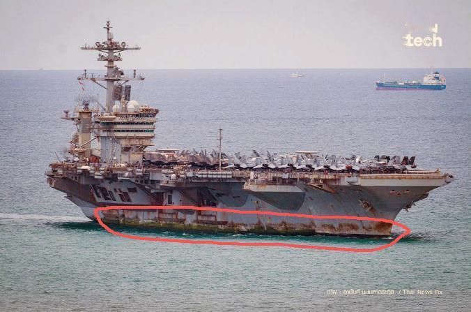 锈迹爬满舰体！美军林肯号停靠泰国高清照疯传，286天海上漂泊后，食品短缺、船员跳