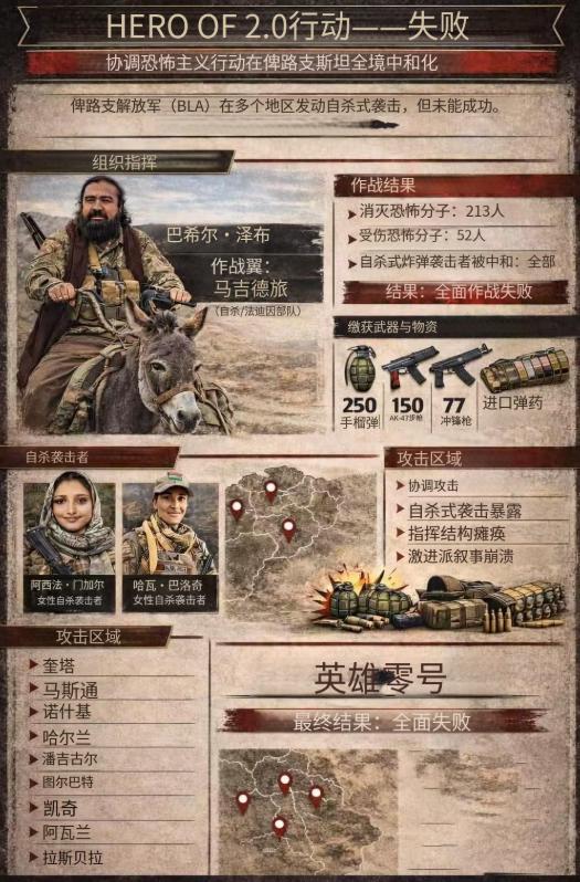 巴基斯坦取得罕见大捷，给中国人报仇了。一战击毙俾路支武装分子213人，打伤52人