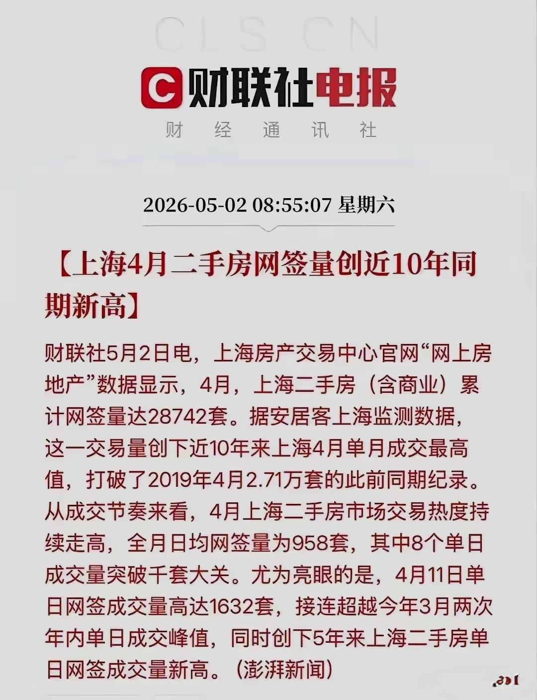 房地产开始回暖！上海4月份二手房的网签增量接近十年同期新高，深圳方面，同样出现了