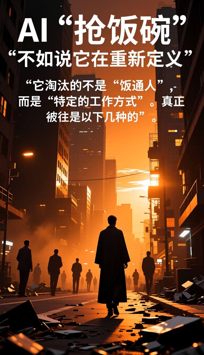不过，与其说AI在“抢饭碗”，不如说它在重新定义“饭碗”——它淘汰的不是“普通人”，而是“特定的工作