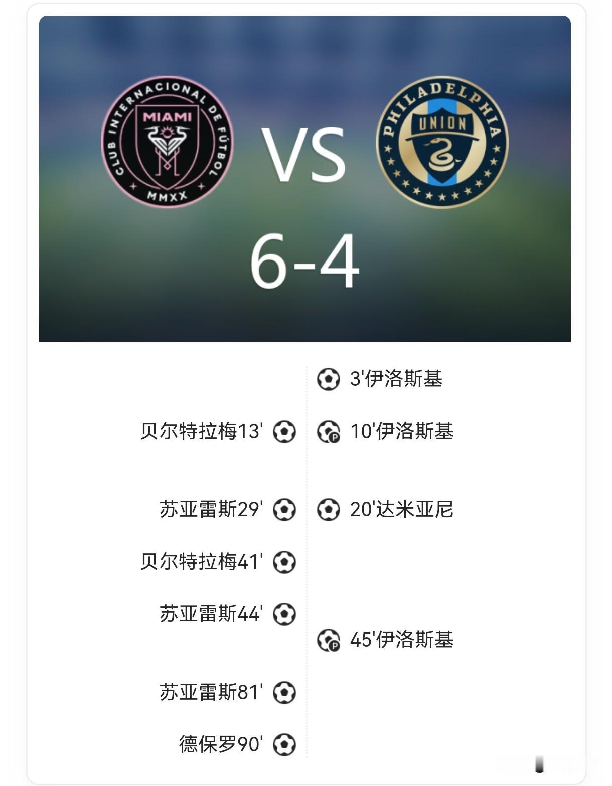 6-4疯狂逆转！10球史诗大战，梅西两助苏神戴帽，迈阿密稳居东区第二足坛疯