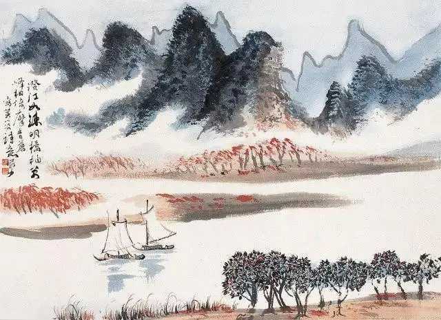 陆俨少宋人诗意册设色纸本册页十二开24.5×33cm×12。此作所为册页