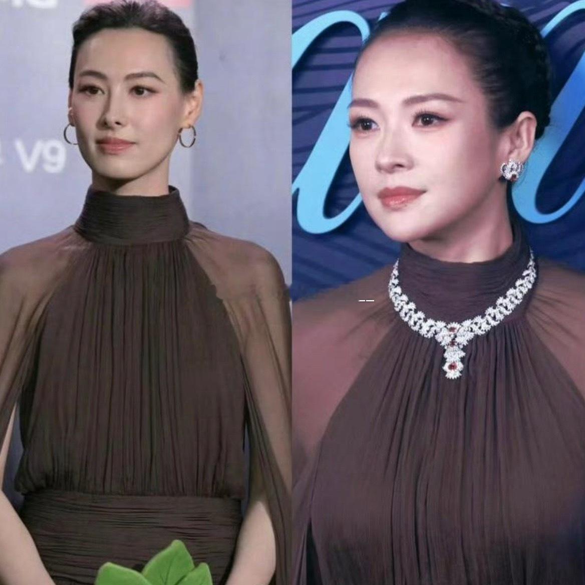 她虽然和章子怡撞衫了，但是气质上却不相上下啊