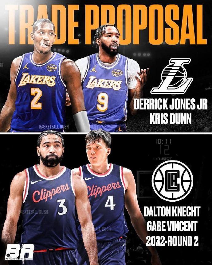 疯了吧！美媒模拟湖人、快船交易：湖人筹码：文森特、克内克特、2032年次轮