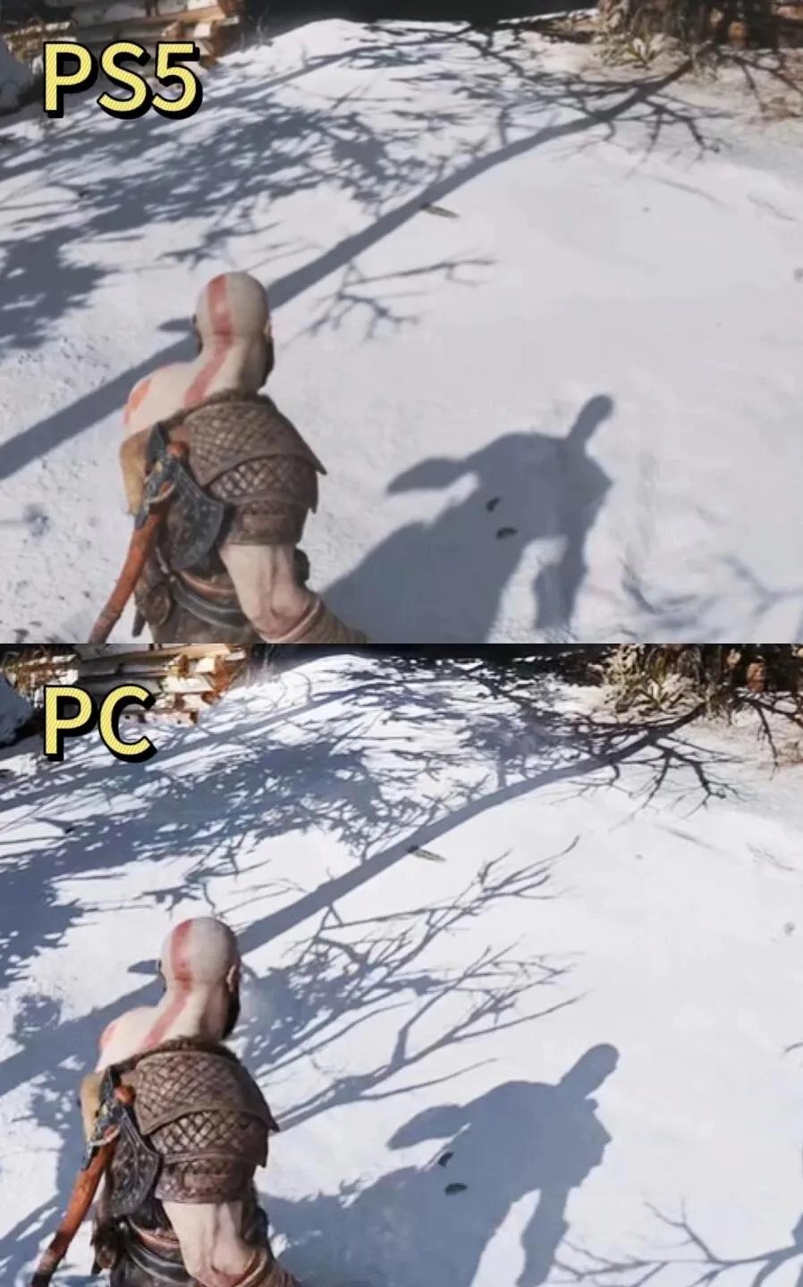 PC版战神跟PS5版战神真不是一个级别，优势太明显。PC版在光源反射、光照阴影、