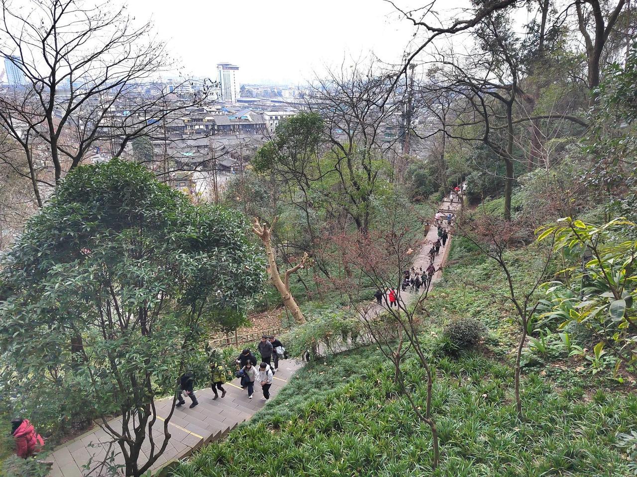 成都都江堰玉垒山公园树多空气好干净整洁来爬山锻炼的人多成都都江堰玉垒山公园树