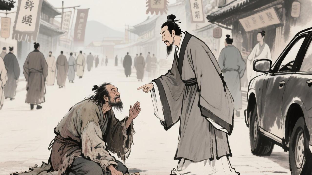 范蠡路过闹市，见一乞丐身怀绝技却甘愿乞讨，他立马下车磕头：先生救我！乞丐冷笑：你