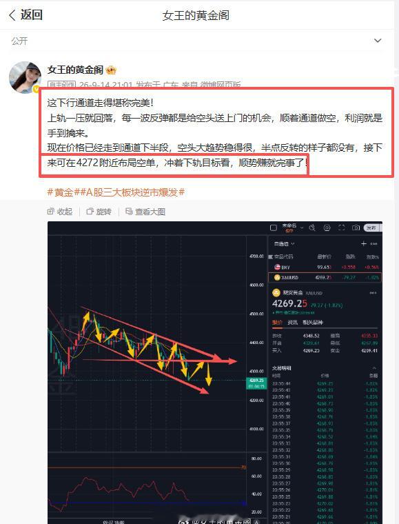金价跳水后震荡磨底现在就是横盘磨底，上方4350-4370不破就还是弱震荡，下方