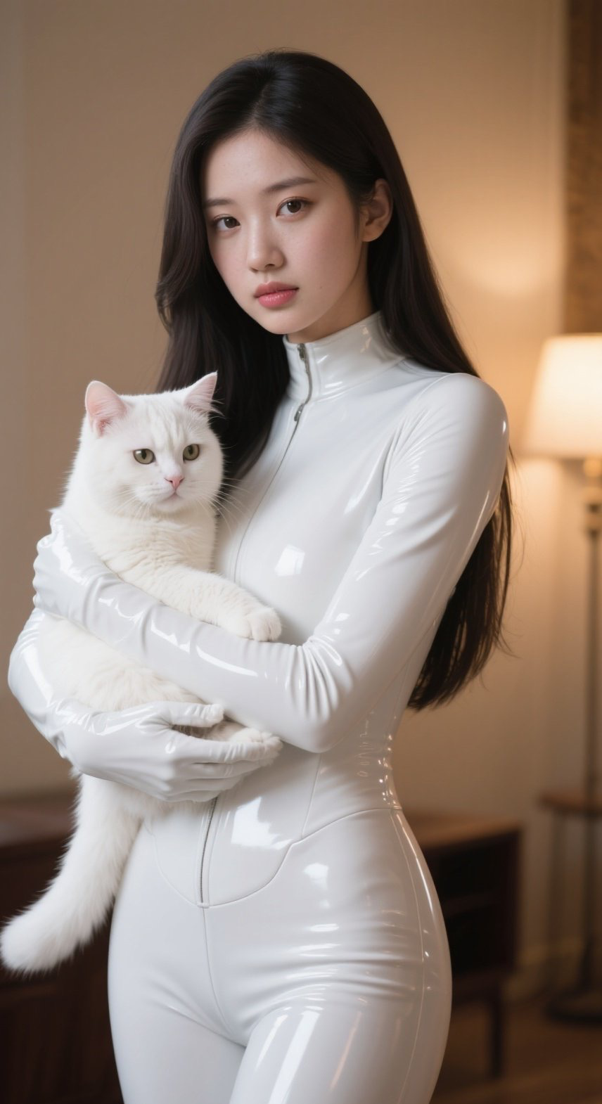 飒爽佳人抱猫而立，刚柔并济惊艳四座