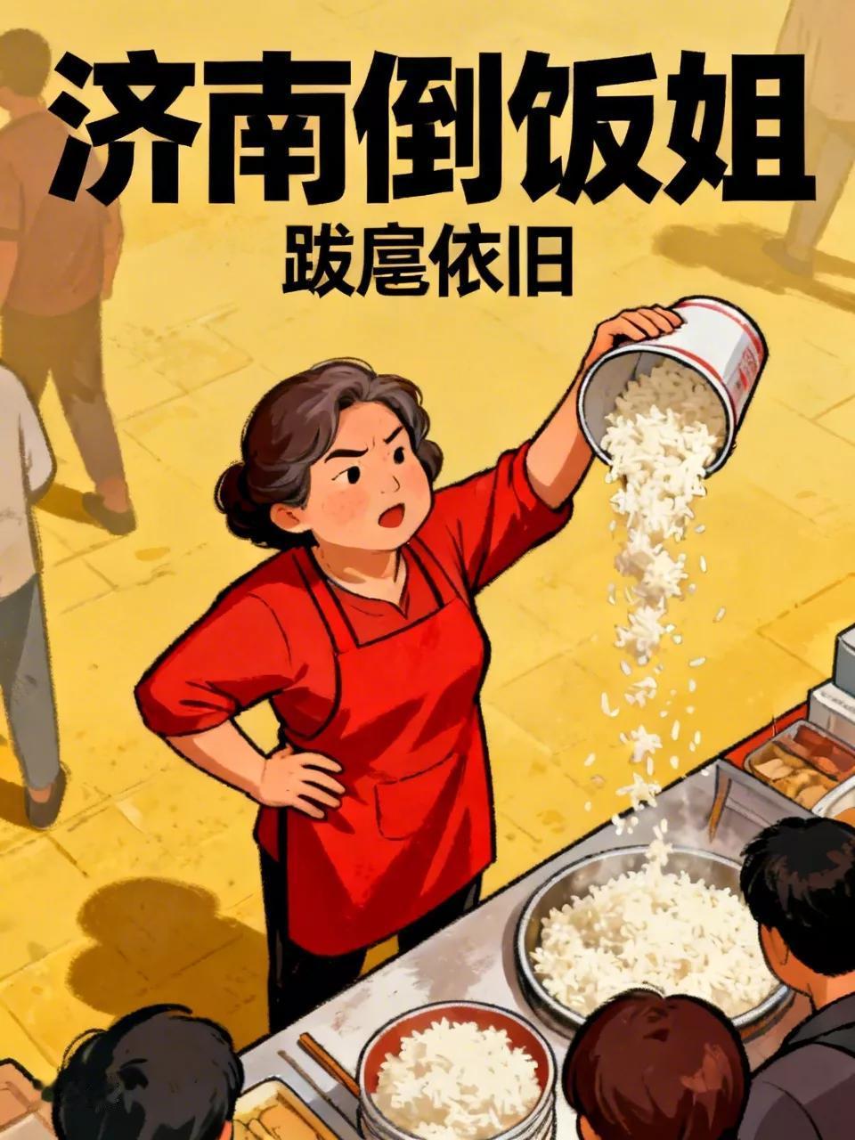 济南倒饭姐，没想到能突然火爆一回她以为把这个小伙子一桶饭倒掉了，赔了这个小伙子