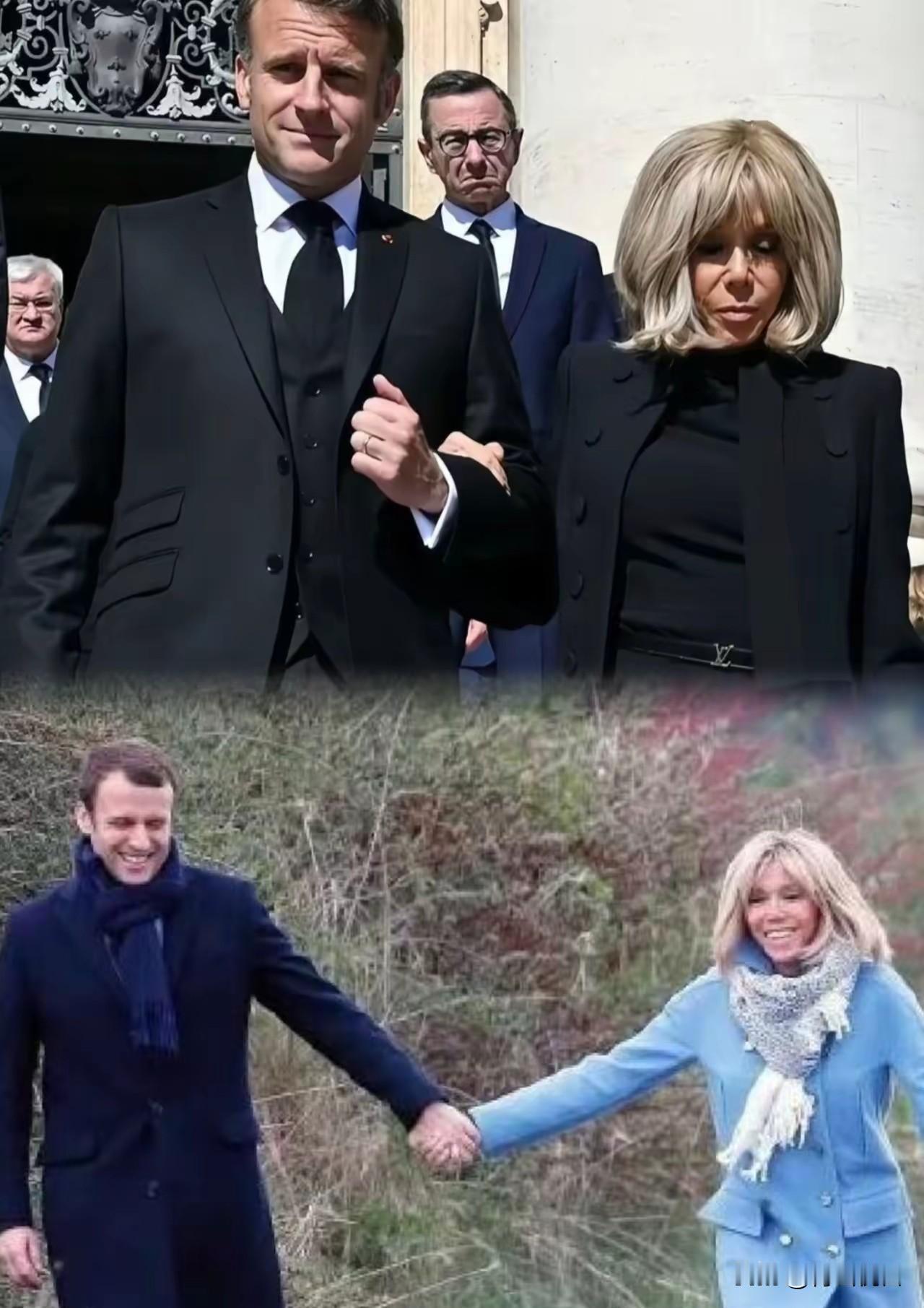 马克龙带夫人游故宫，我却想起他15岁初见布丽吉特时害羞的模样。这段相差25岁的师