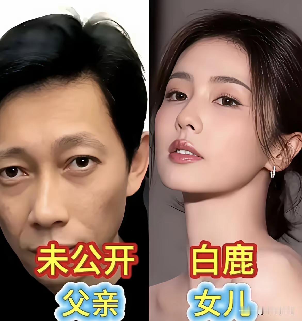 四位绝美女明星和爸爸的同框照相，白鹿和爸爸长得真的好像呀，大眼睛双眼皮一双眼睛又