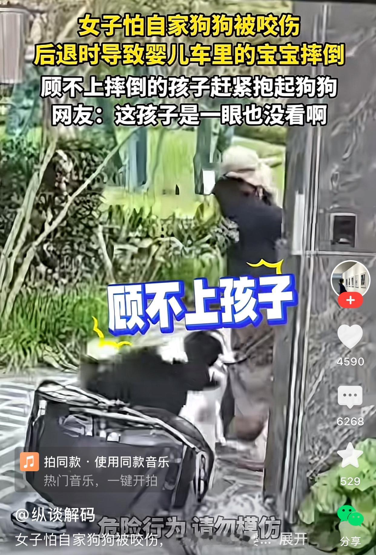 看了这个视频，真的让人很难理解这位妈妈的做法，当危险来临时，她选择救起狗狗，全然