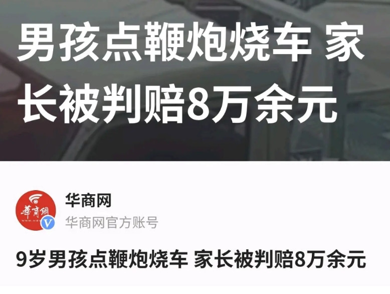 湖南张家界，一男子把车停路边，谁知竟被一小男孩点鞭炮给烧了，损失惨重。事后，男子