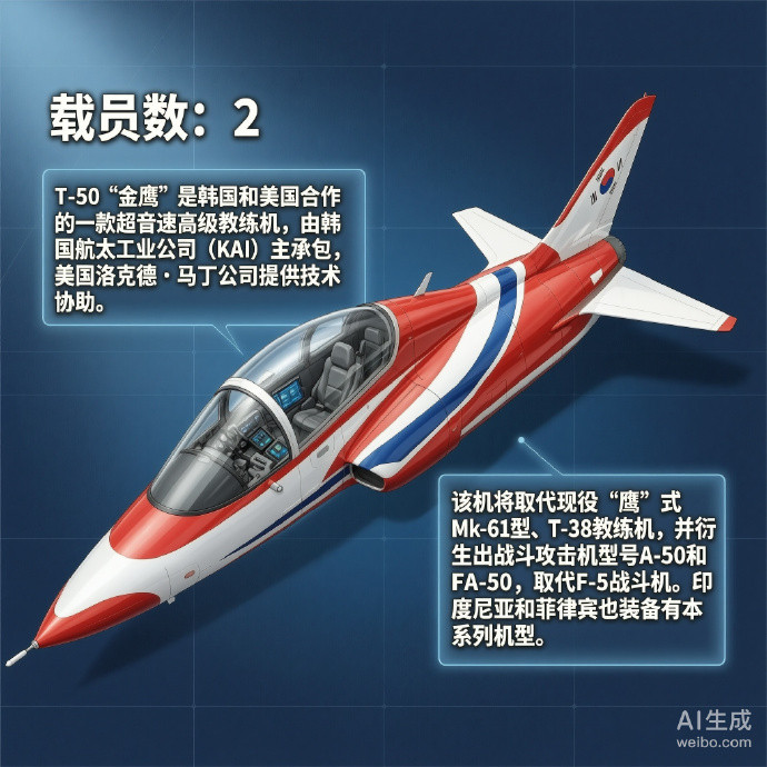 军事ai新视野T-50“金鹰”教练机［韩］机长：13.14米翼展：9.45米机