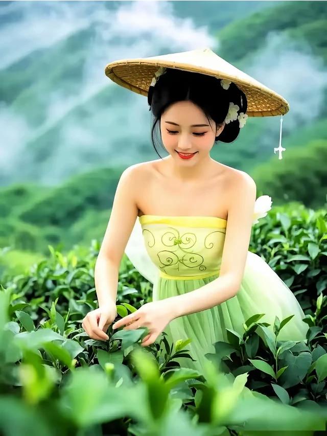 上联：晨光乍现田园美，下联：小妹采茶盈暗香。