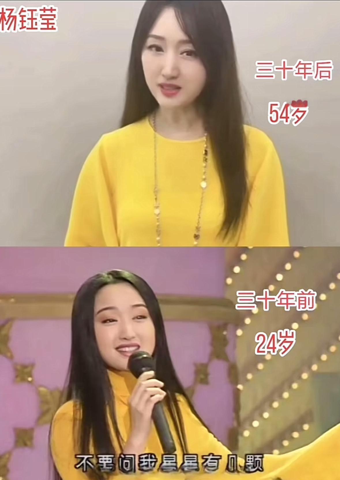 54岁的杨钰莹，站在舞台中央，唱着30年前的歌。镜头没开美颜，4K清晰到能看见