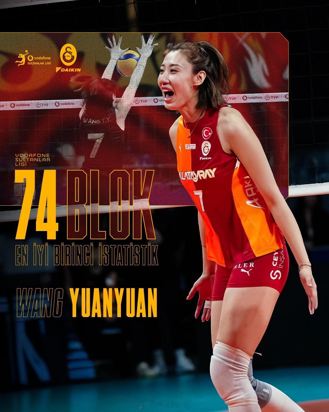 王媛媛随加拉塔萨雷夺得2025-2026女排土超第五名、2026女排欧联杯