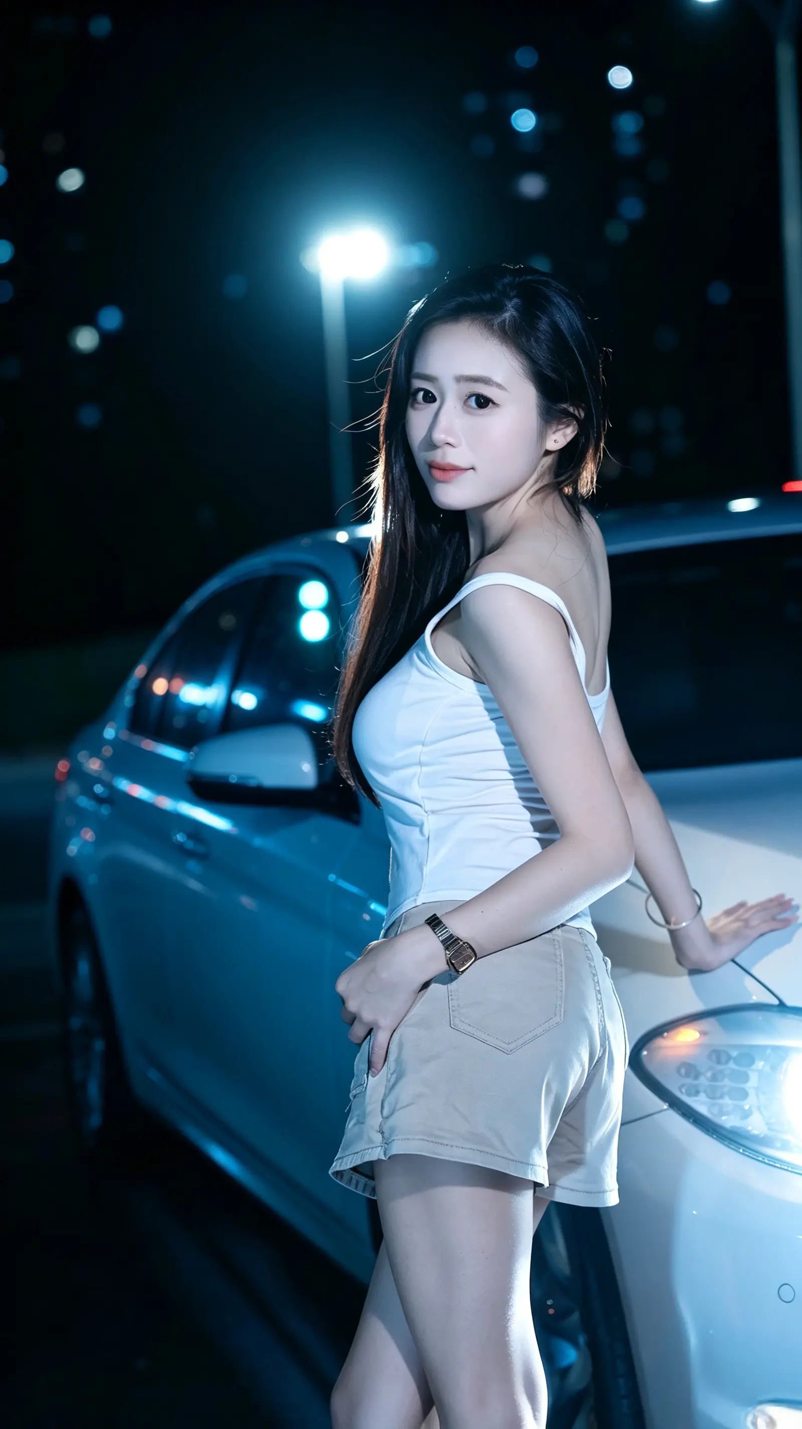 深夜街拍氛围感 辣妹穿搭听说紫色很有韵味 夜景人像