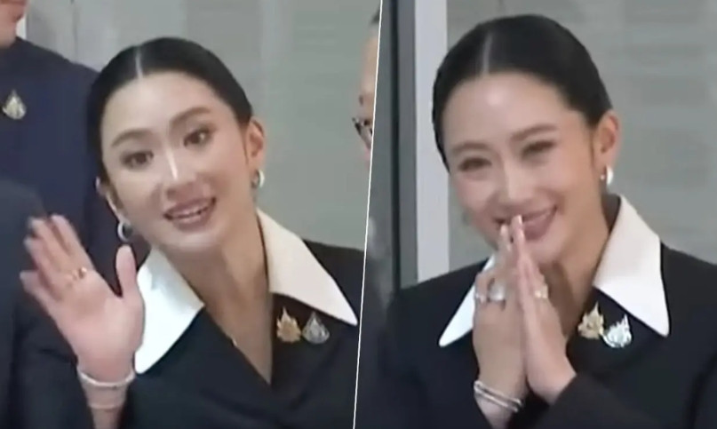 心情大好！佩通坦的丈夫皮塔卡和姐姐萍通塔，今天陪同佩通坦前往泰国宪法法院，完成录