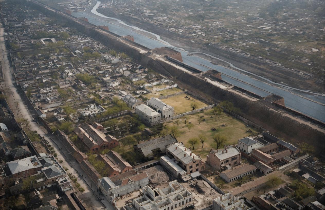 1900-1901年庚子事变期间，法军利用热气球拍摄的北京东交民巷航拍照片，是清