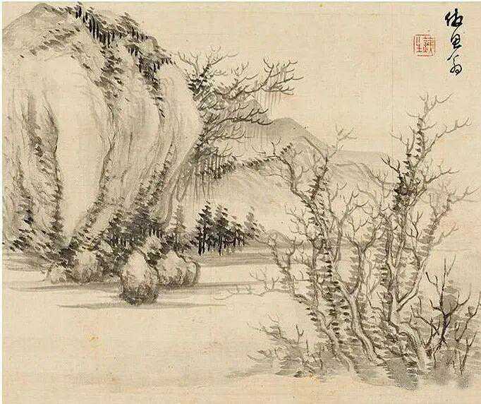清奚冈《山水廿四帧》，水墨绢本，尺寸23.5×28cm，作于1787年。奚冈