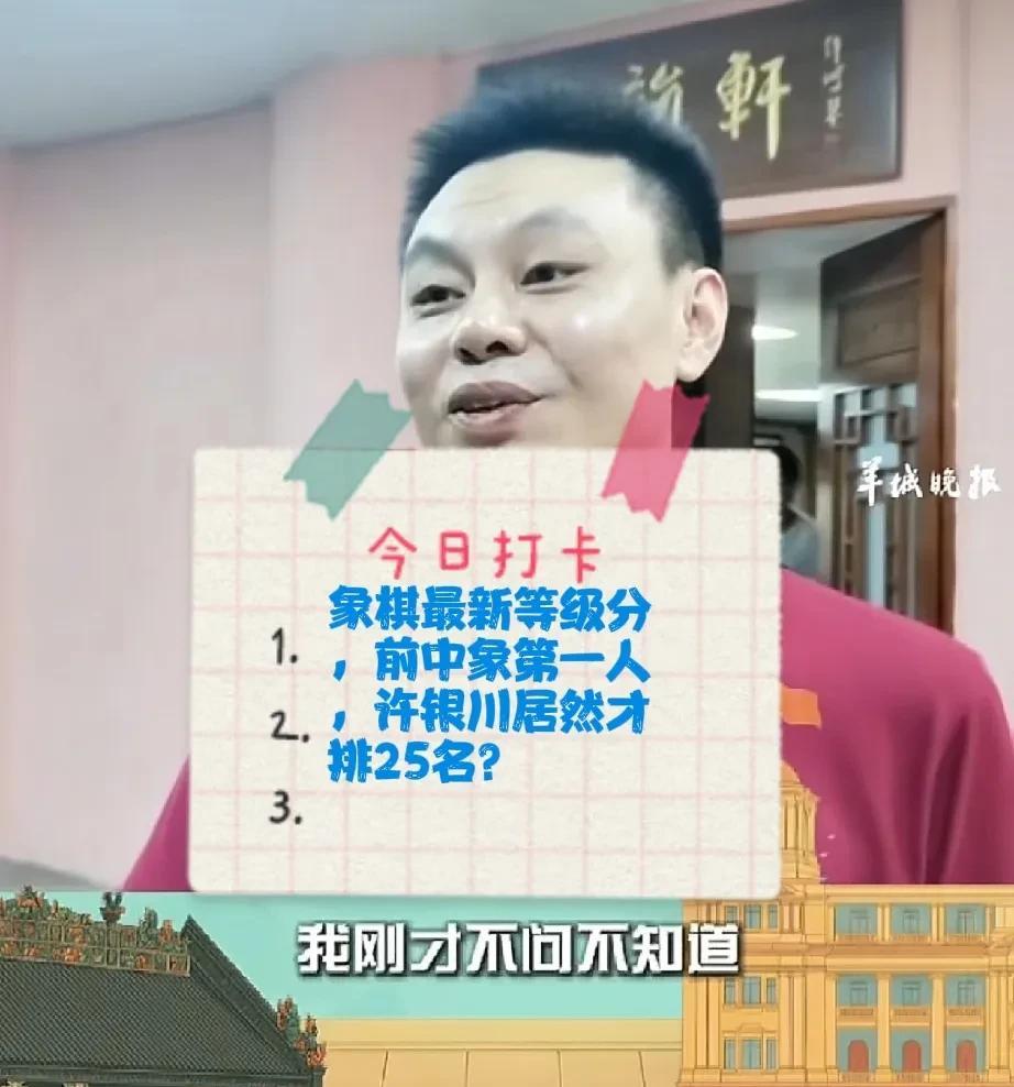 2025棋坛名人排行榜，曹岩磊孟繁睿王禹博霸榜前三，吕钦柳大华16，许银川来到2
