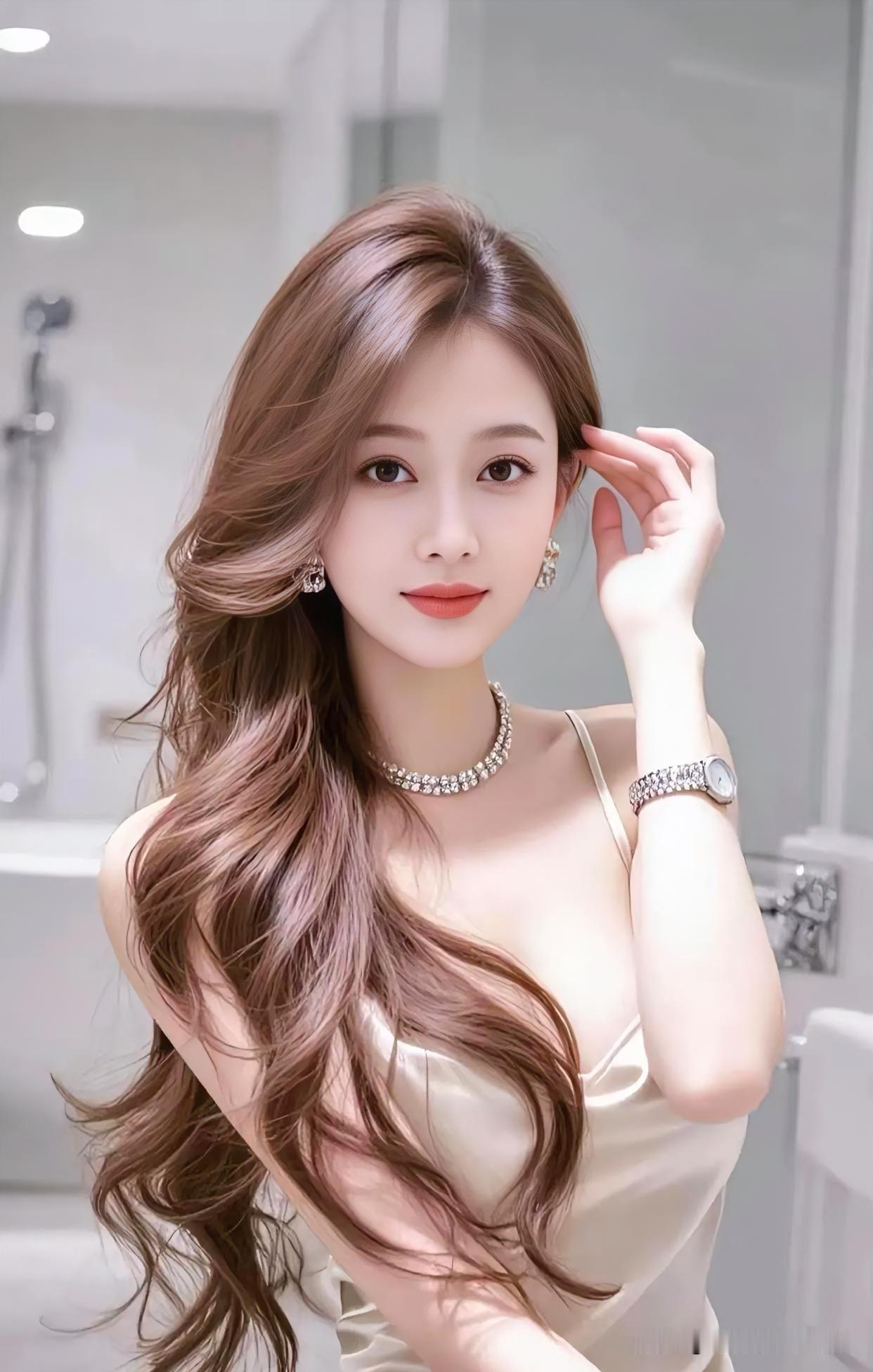 【现代散文诗】柔发如瀑泻肩头，珠光轻吻颈间秋。一眸温婉凝镜里，腕上时光亦