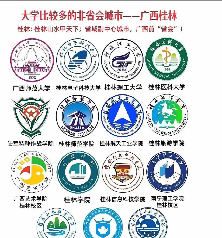 3000亿以下GDP的城市，桂林的大学数量全国最多，没有之一。桂林不仅风景漂亮，