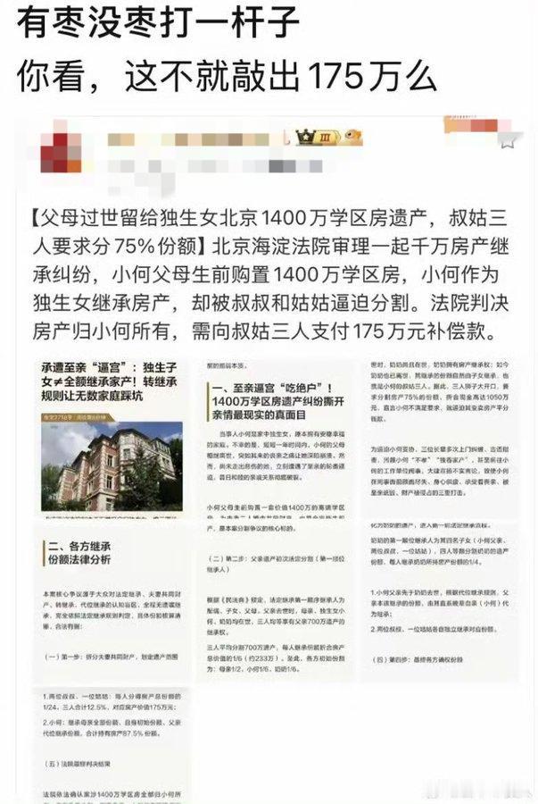 你敢信吗？独生女继承父母遗产，居然被亲叔姑逼到法庭！北京这套价值1400万的学