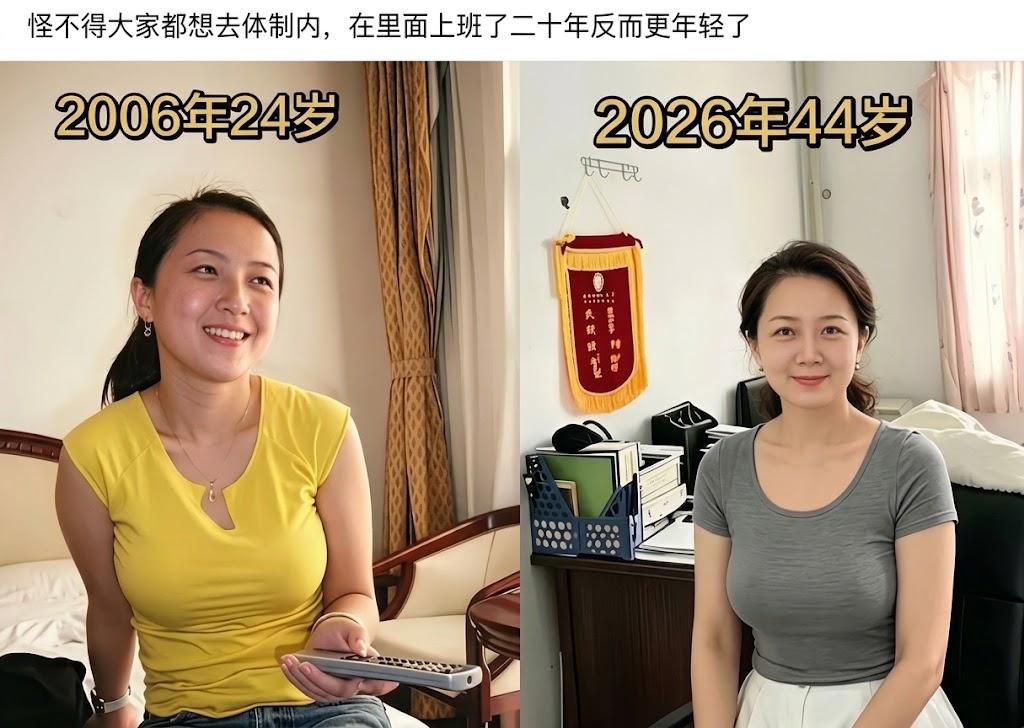 这位美女在体制内待的这20年，你们觉得最大的变化是什么？
