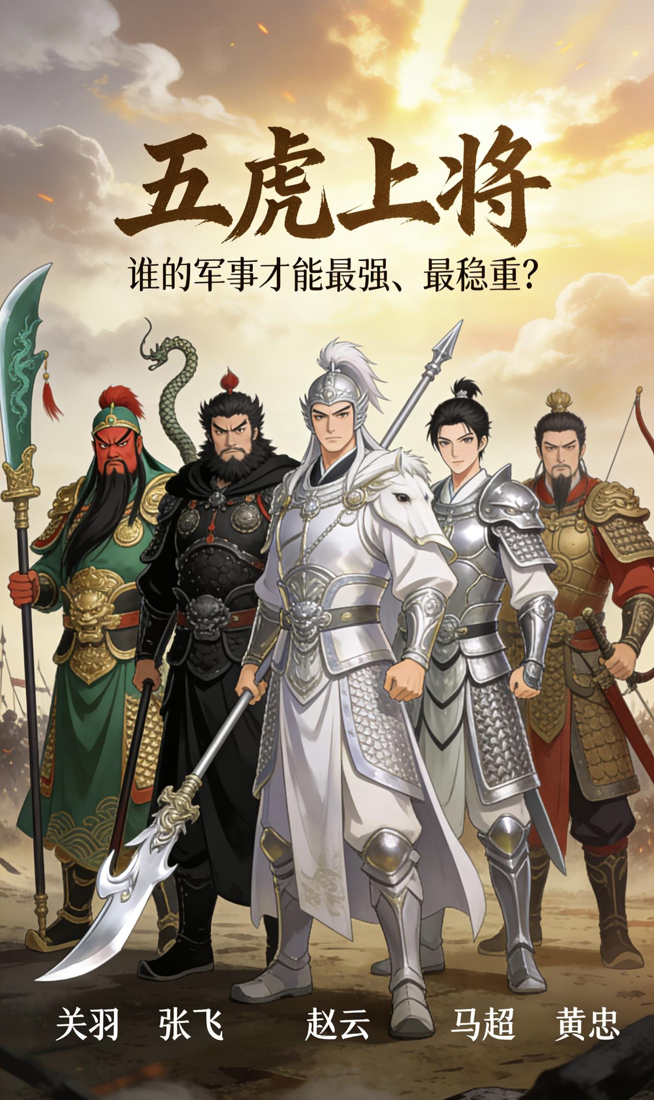 蜀汉五虎上将，谁才是军事天花板、最稳重的统帅？在刘备的创业集团里，五虎上将