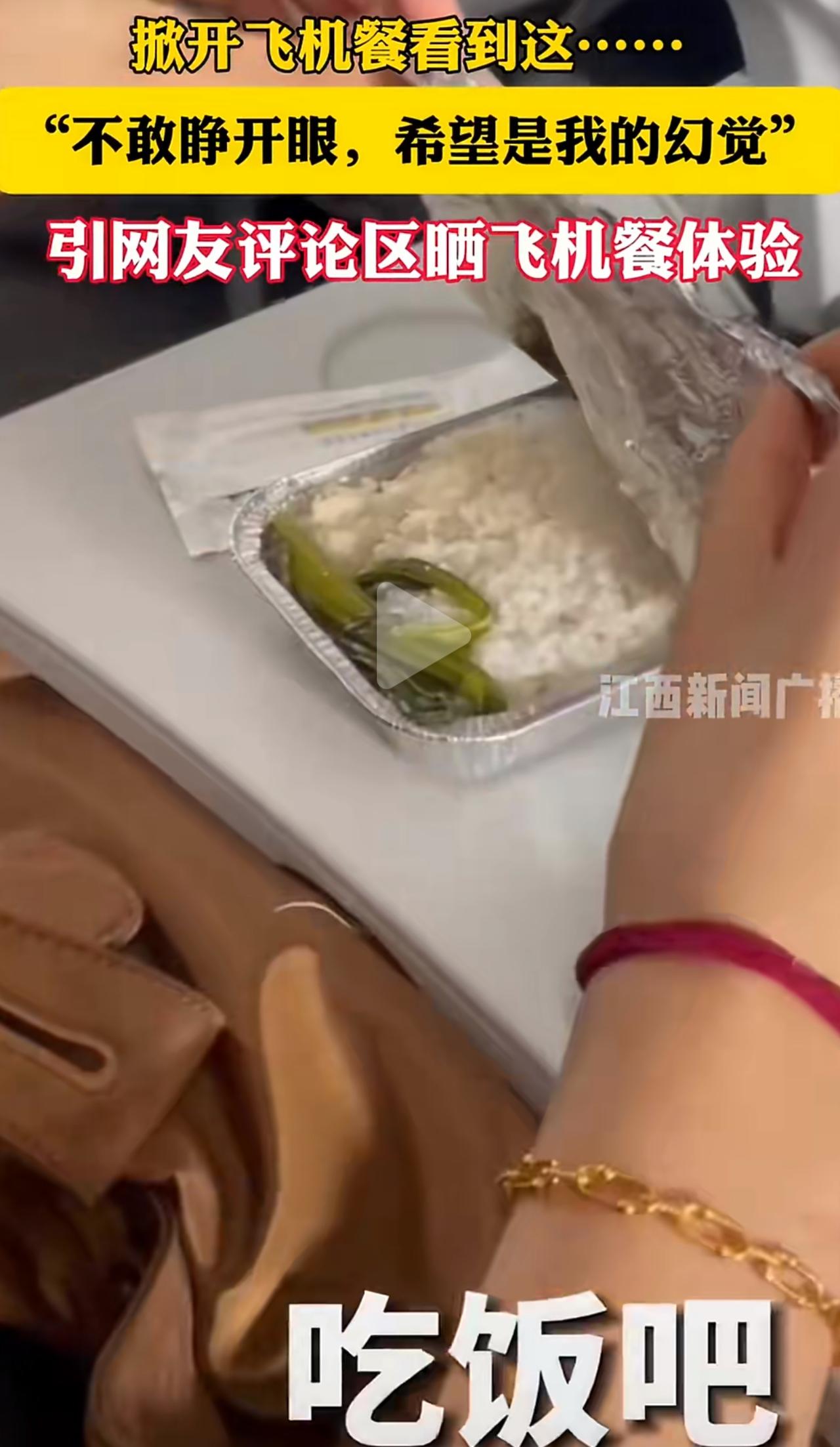 花几千块买张机票，结果飞机餐打开就一根青菜、一碗白饭，真的越想越气。山东那位