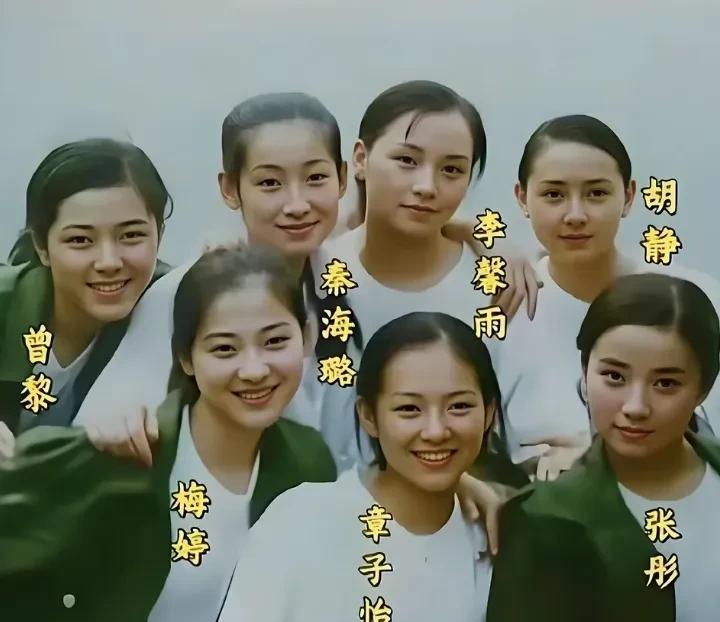 仔细看这张90年代女演员合影照。她们虽然略显稚嫩，但个个五官俊秀。如果非要分个高