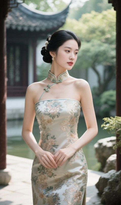 旗袍女子嫣然一笑，刹那芳华惊艳时光