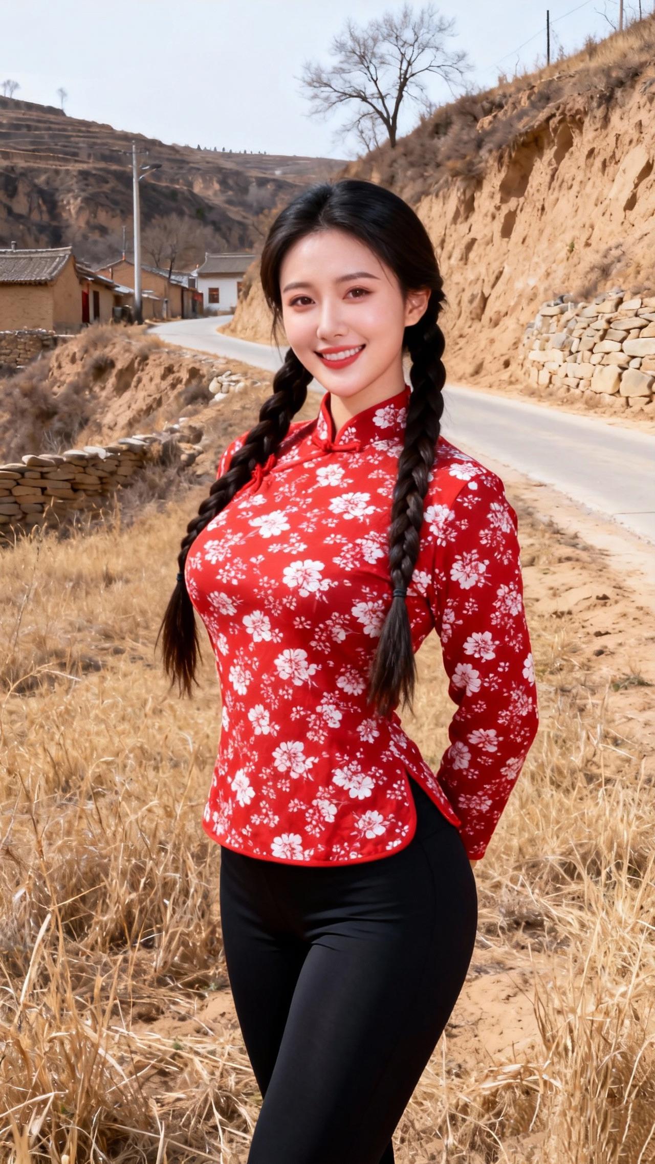 《陕西婆姨》黄土坡的风梳着麻花辫，红碎花裹着塬上的暖，眉眼弯成窑洞的月