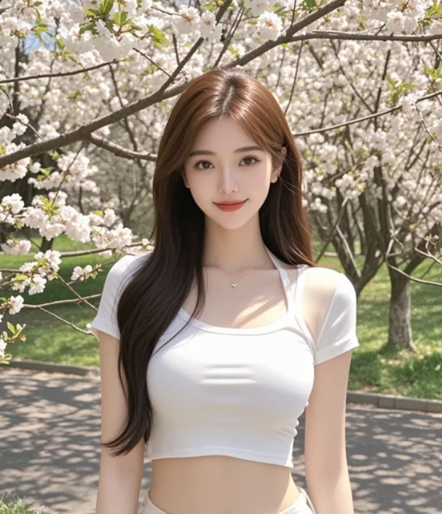 樱花落在她的发梢，像是春天送来的吻