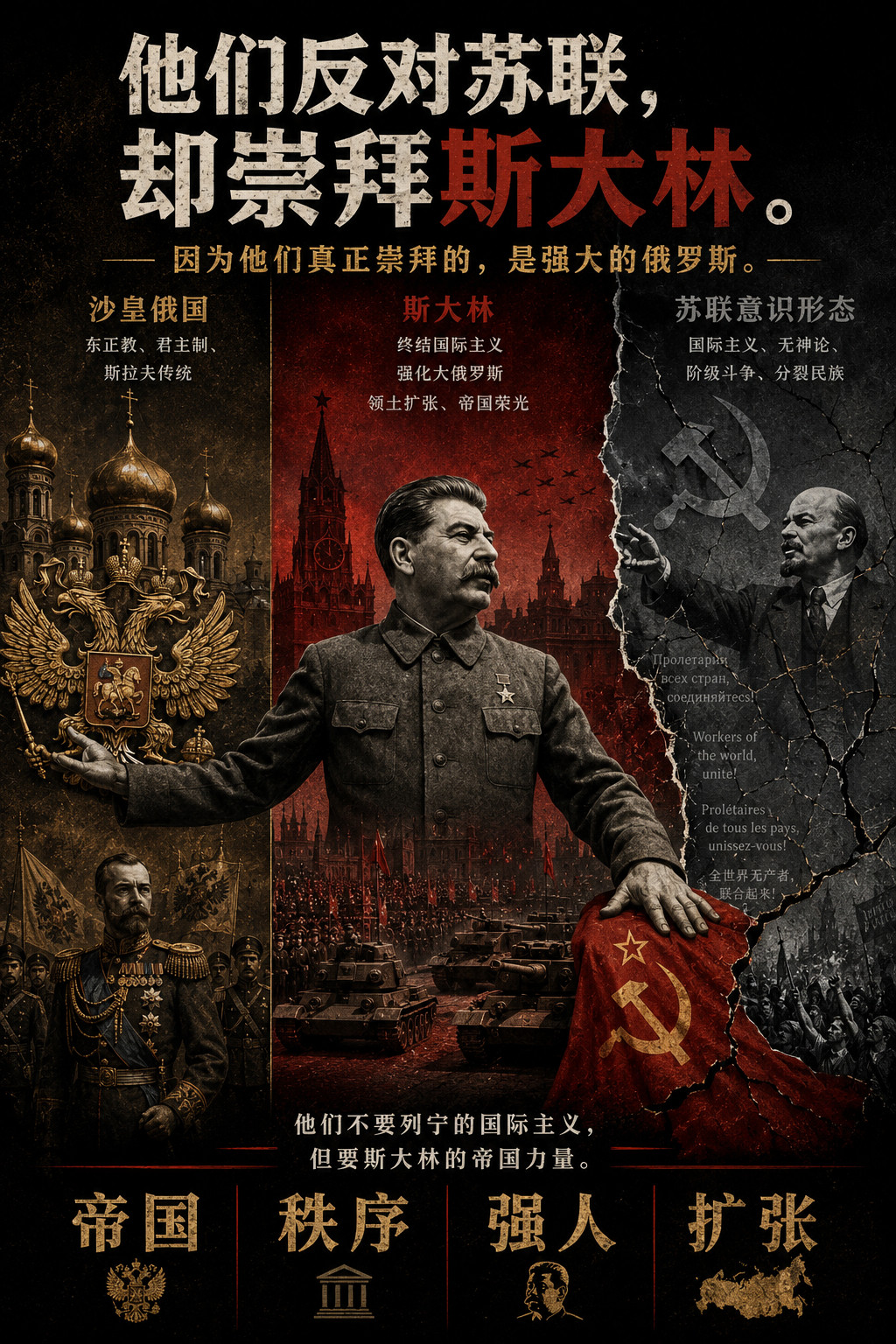为什么喜欢沙俄王朝的大俄罗斯主义者反对苏联，但是崇拜斯大林？Claude对此解