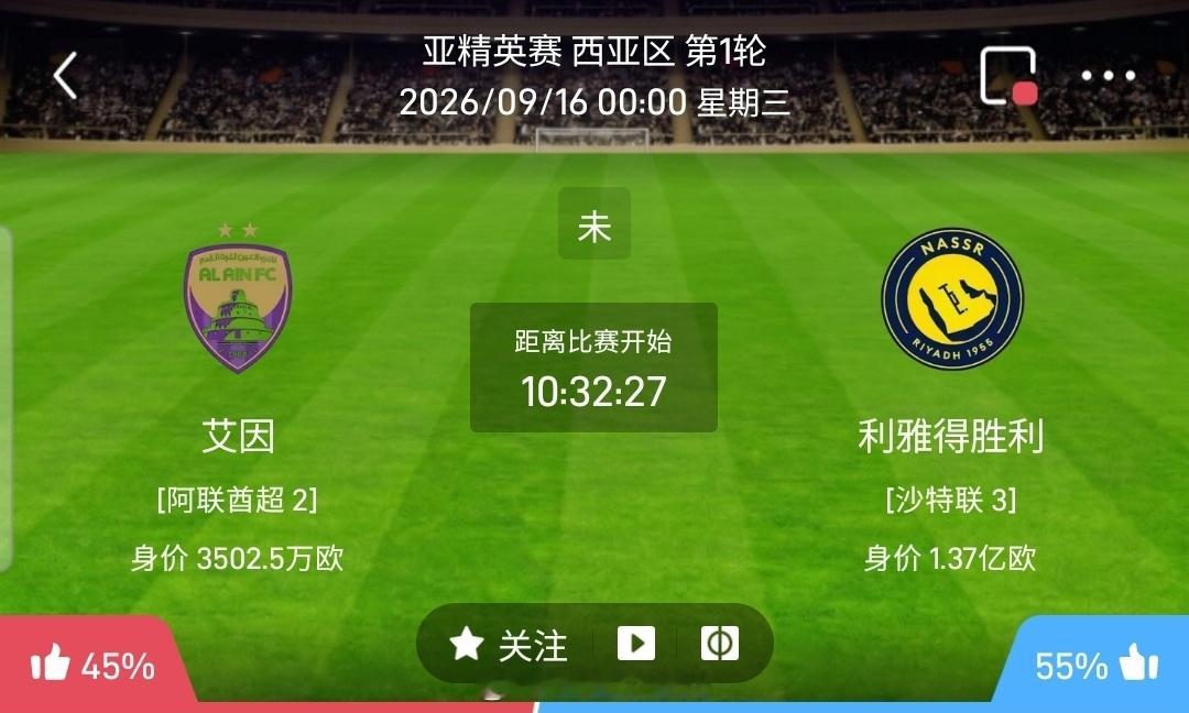 【足球】周二006亚冠精英推方向：艾因vs利雅得胜利亚冠精英：艾因VS利雅得胜利