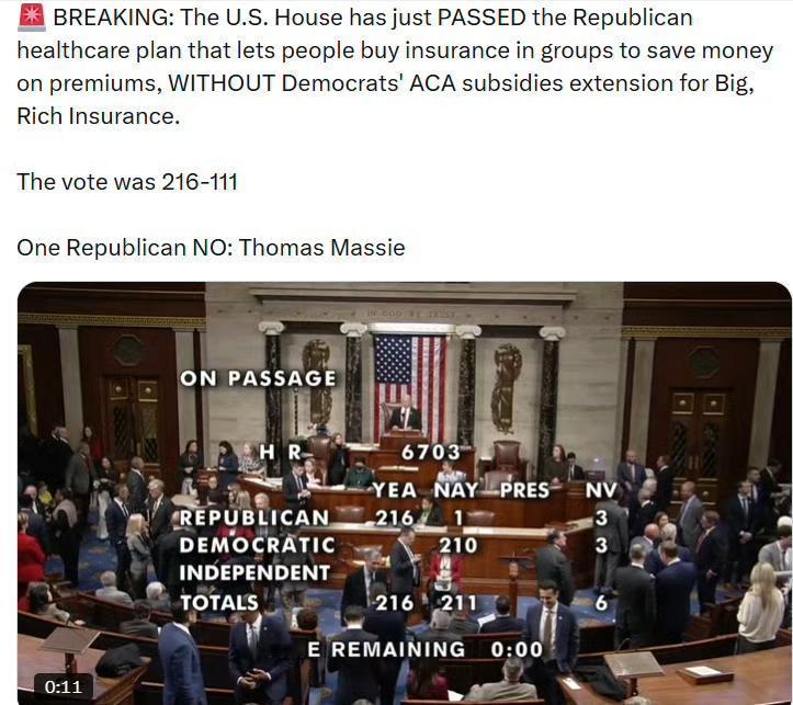 美众议院刚刚通过了共和党的医疗保健方案。该方案允许民众以团体形式购买保险，从而降