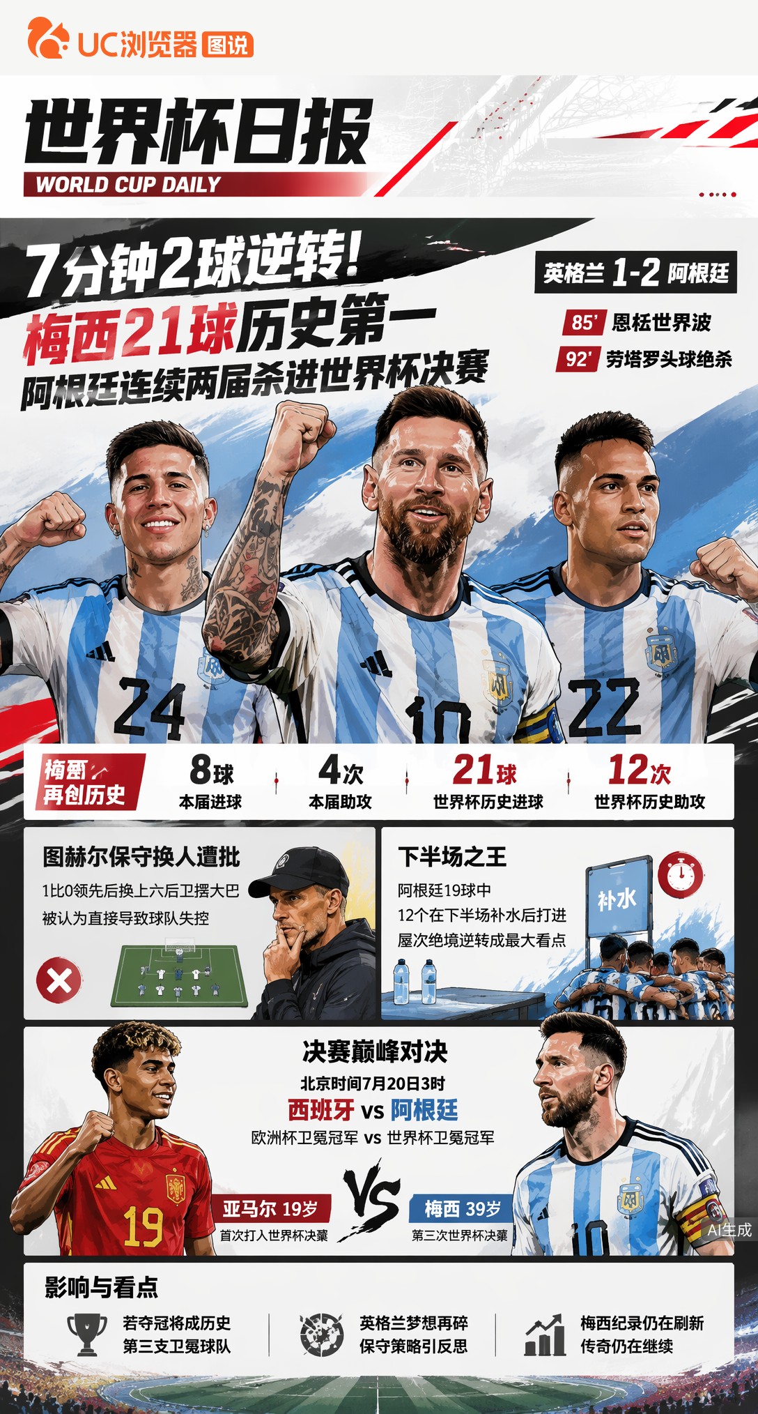 7分钟2球逆转！梅西21球历史第一，阿根廷连续两届杀进世界杯决赛