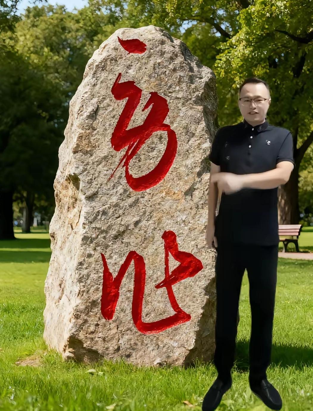 今天看到这个两字刻石书法，引起网友广泛讨论与争鸣！黄石头上两个朱漆大字耀眼闪亮，