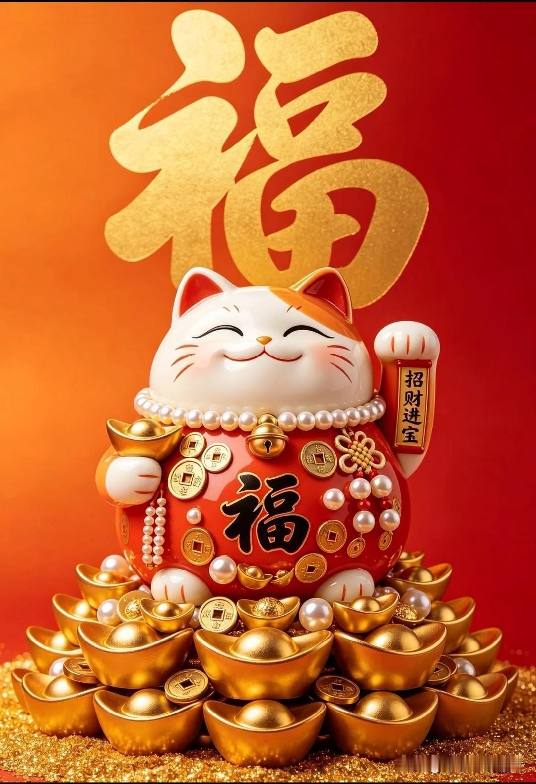 猫来旺运，招财纳福，愿富贵常伴，喜乐无忧。