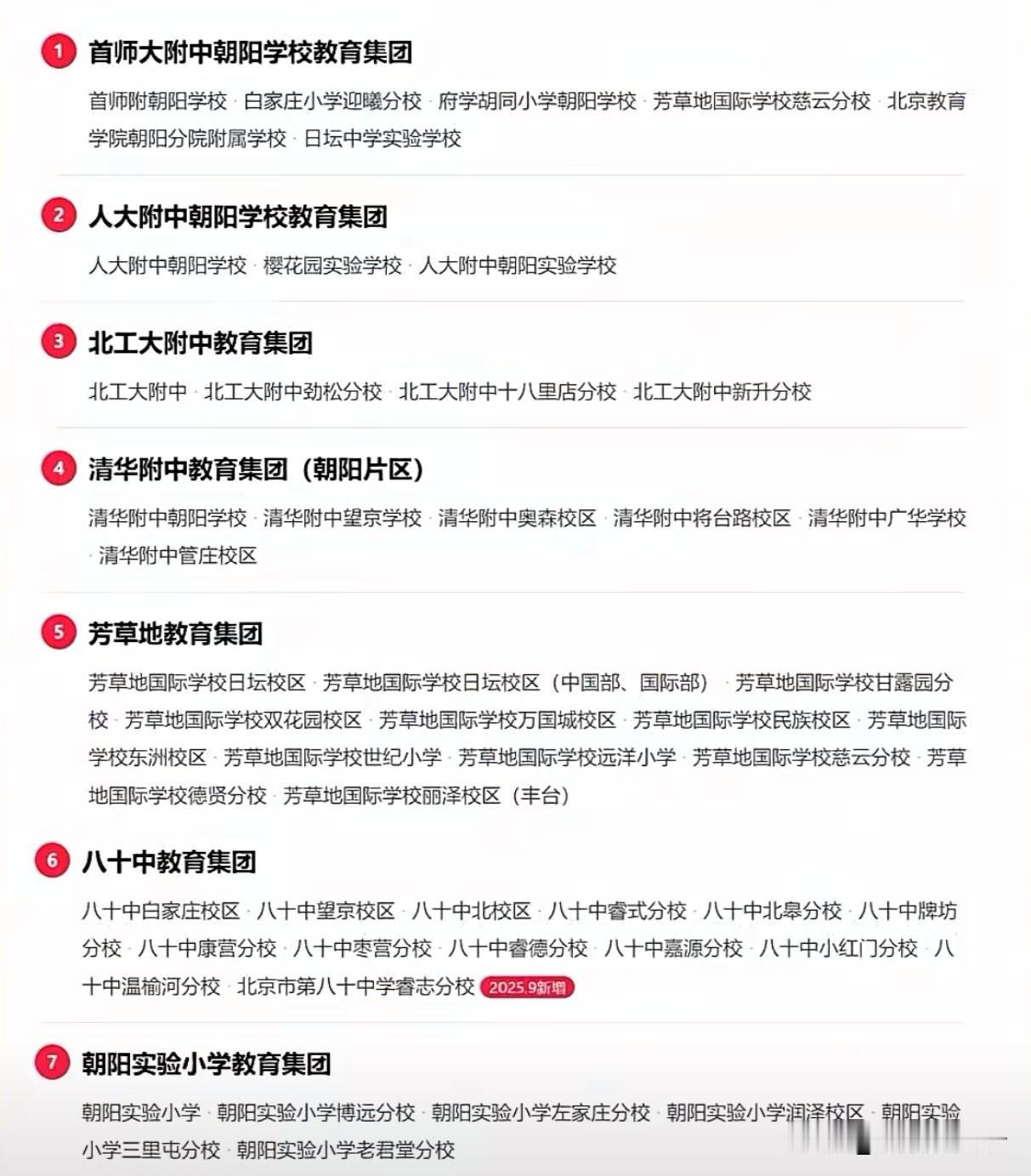 北京朝阳区现在所有公办中小学都进了集团，一共21个教育集团，说白了就是好学校带着