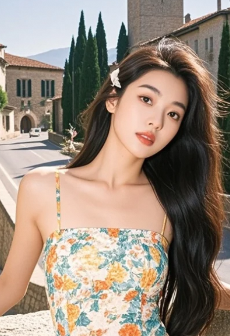 在异国街头穿印花吊带裙也能这么美？她的这组写真火了