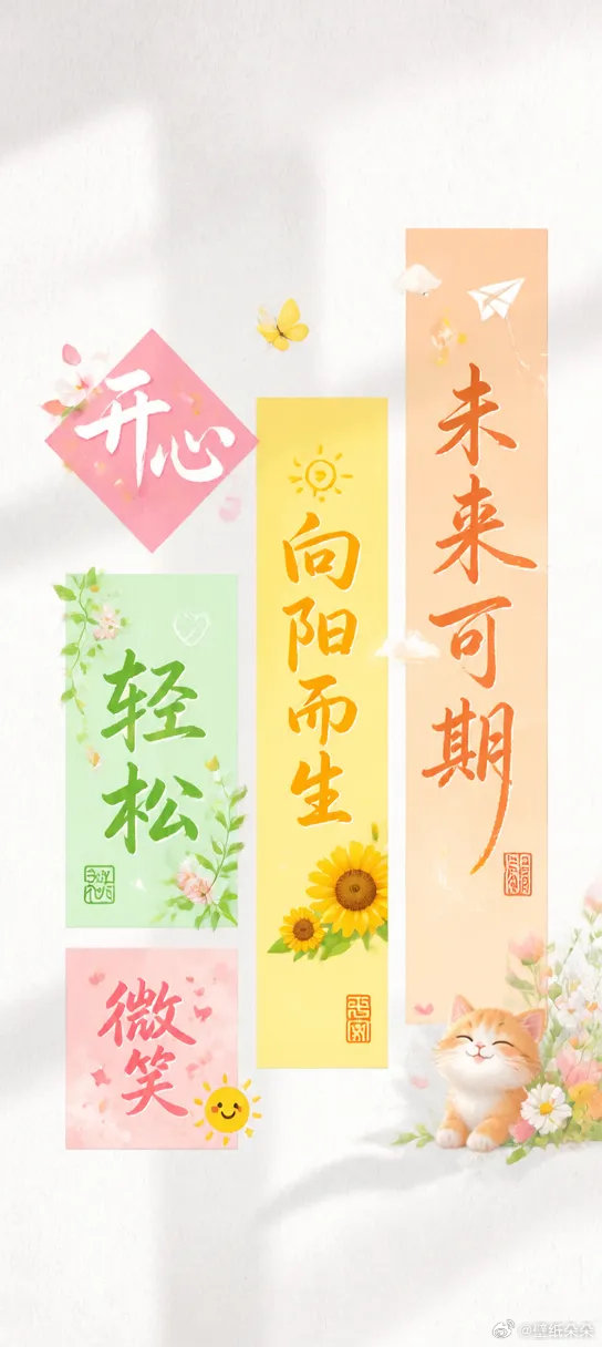 好运加持元气满满正能量文字全面屏壁纸​​​