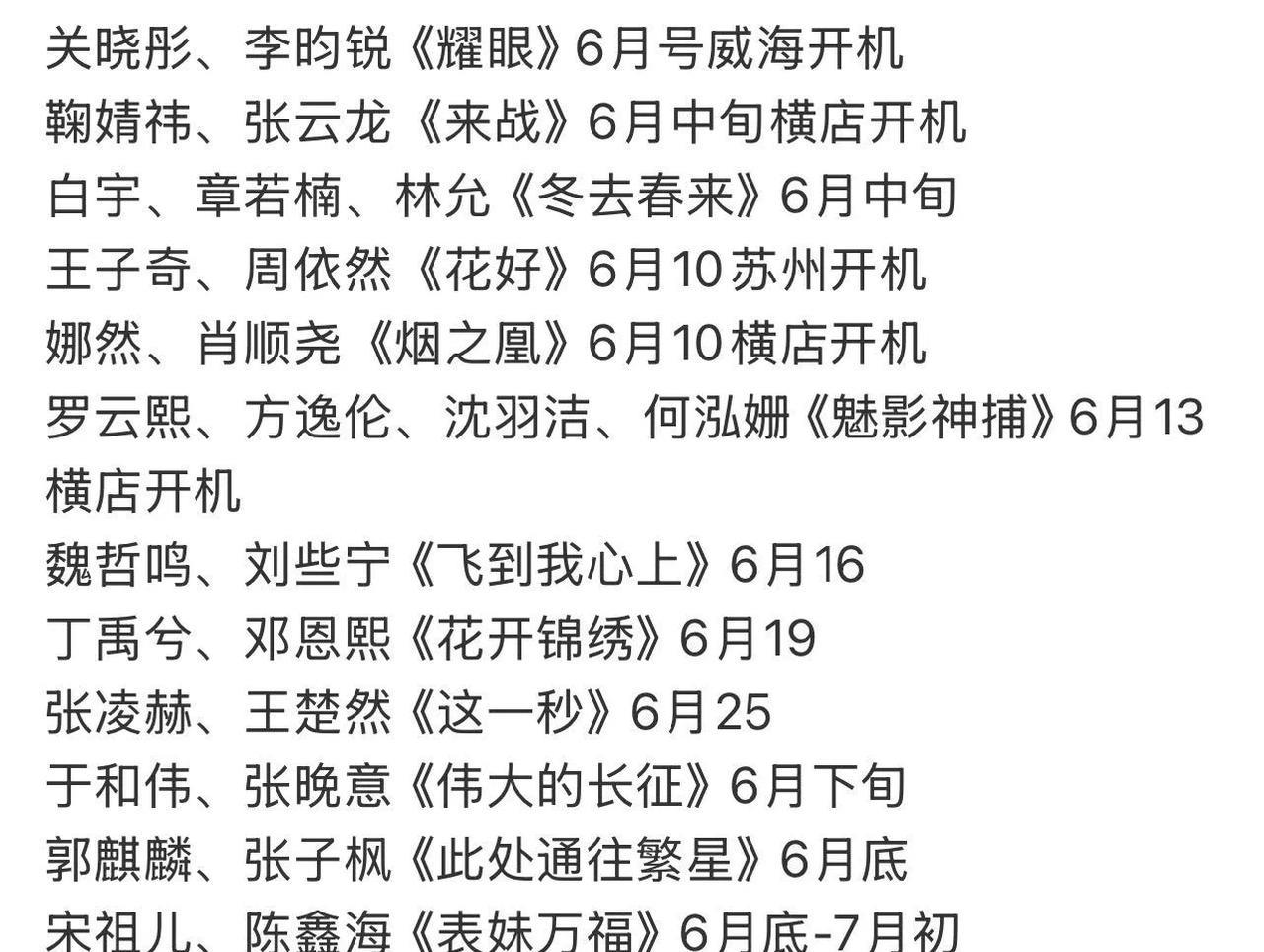 爆！6月影视开机潮来袭，这些新剧你最看好谁？关晓彤、李昀锐《耀眼》6月威海开机